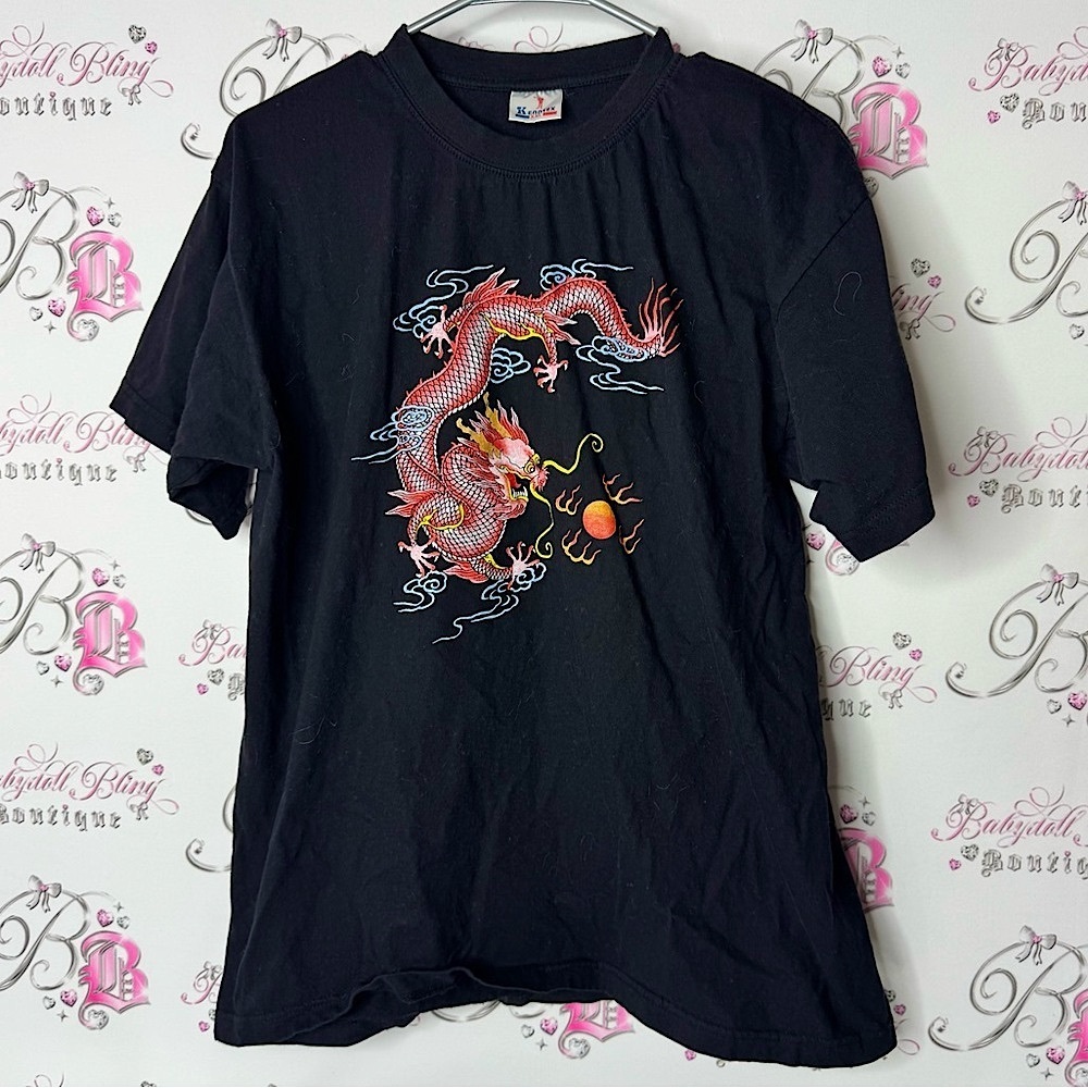 Kenntex Black Dragon Graphic T-Shirt Japanese style symbols language